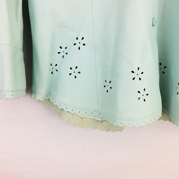 Carlisle Perforated Floral Blue Leather Jacket 10 - Picture 4 of 8
